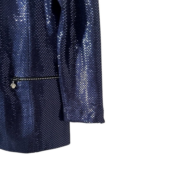 St. John Couture Dark Blue Paillette and Crystal 3/4 Sleeve Knit Jacket Size 2 - Picture 3 of 11